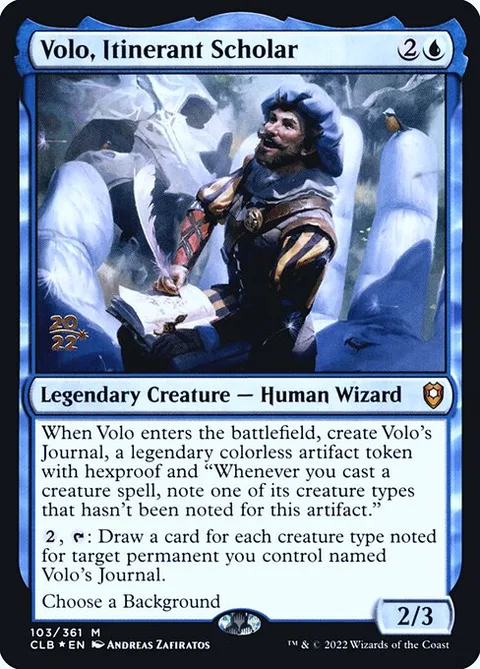 Volo, Itinerant Scholar, card 103s from Battle for Baldur's Gate Promos