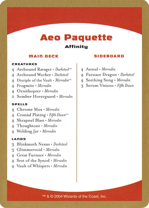 Aeo Paquette Decklist, card ap0b from World Championship Decks 2004