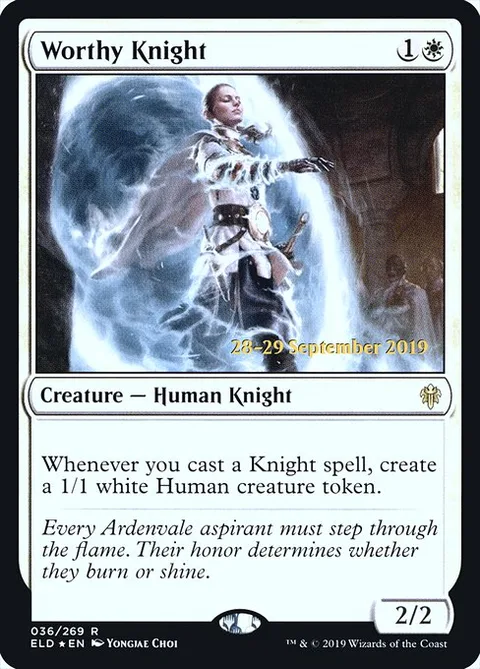 Worthy Knight, card 36s from Throne of Eldraine Promos