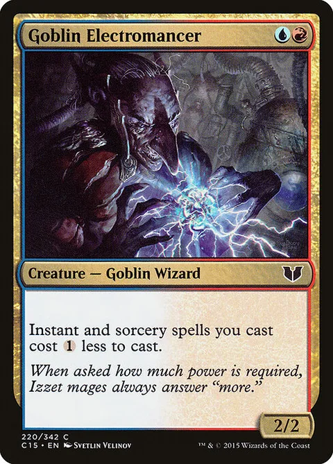 Goblin Electromancer, card 220 from Commander 2015