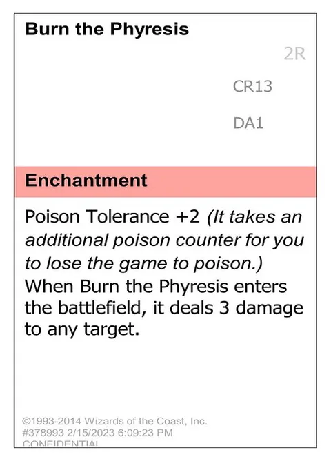 Burn the Phyresis, card CR13 from Unknown Event
