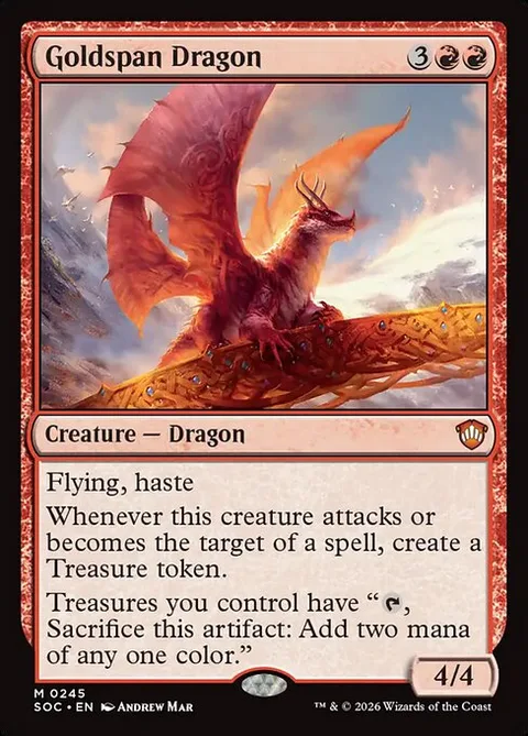 Goldspan Dragon, card 245 from Secrets of Strixhaven Commander