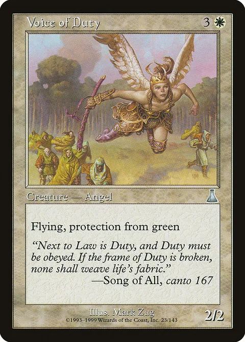 Voice of Duty, card 23 from Urza's Destiny