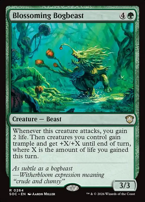 Blossoming Bogbeast, card 264 from Secrets of Strixhaven Commander