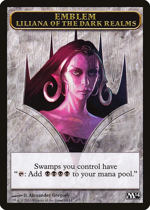Liliana of the Dark Realms Emblem, card 12 from Magic 2014 Tokens