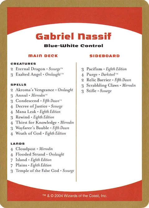 Gabriel Nassif Decklist, carte gn0b de World Championship Decks 2004