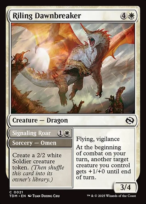 Riling Dawnbreaker // Signaling Roar, carte 21 de Tarkir: Dragonstorm