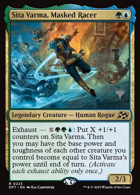 Sita Varma, Masked Racer, card 223p from Aetherdrift Promos