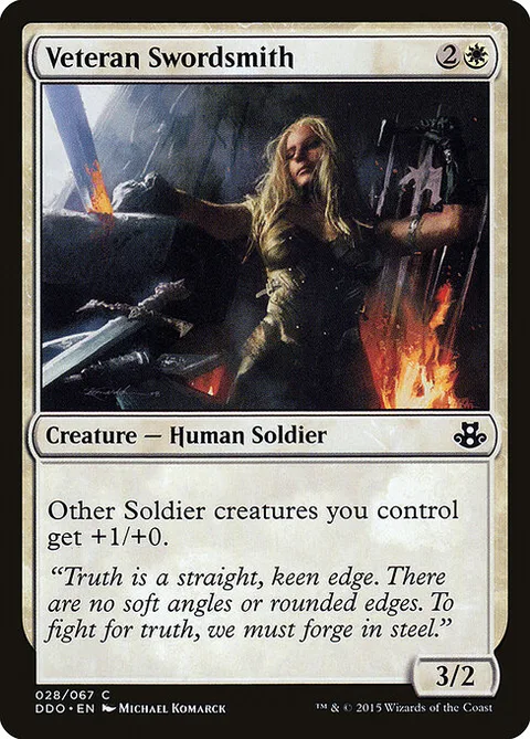 Veteran Swordsmith, card 28 from Duel Decks: Elspeth vs. Kiora