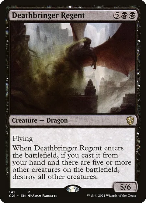 Deathbringer Regent, card 141 from Commander 2021