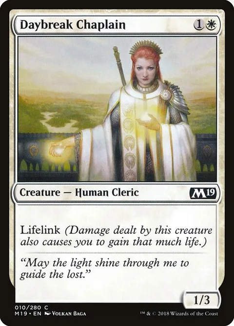 Daybreak Chaplain, card 10 from Core Set 2019