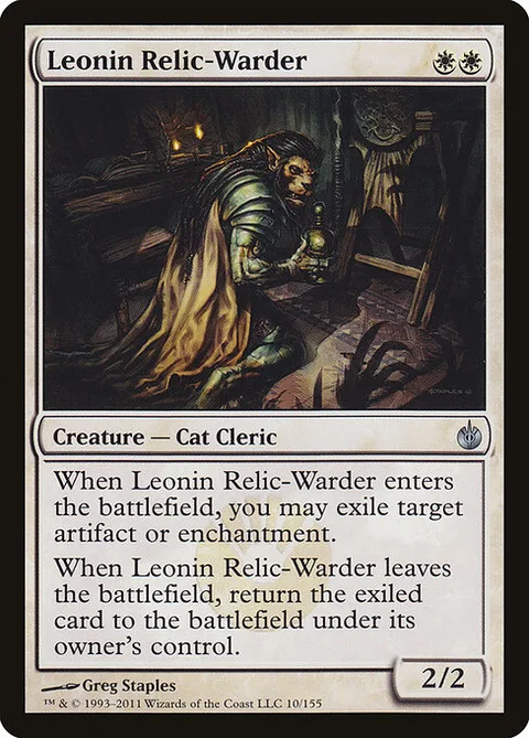 Leonin Relic-Warder, card 10 from Mirrodin Besieged