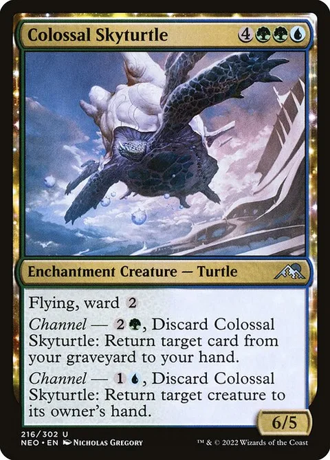 Colossal Skyturtle, card 216 from Kamigawa: Neon Dynasty