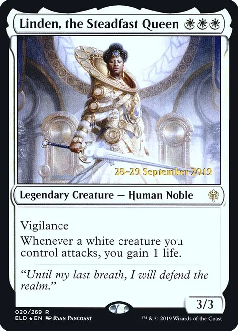 Linden, the Steadfast Queen, carte 20s de Throne of Eldraine Promos