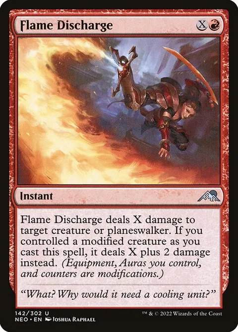 Flame Discharge, card 142 from Kamigawa: Neon Dynasty