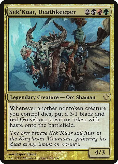 Sek'Kuar, Deathkeeper, card 210 from Commander 2013 Oversized