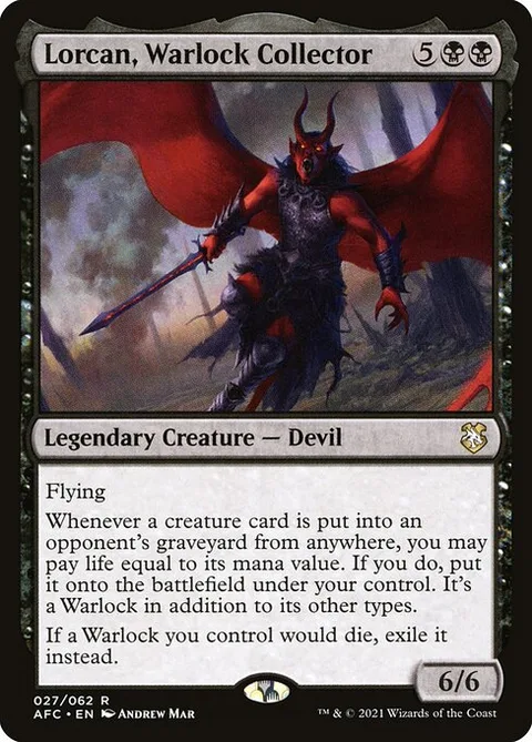 Lorcan, Warlock Collector, card 27 from Forgotten Realms Commander