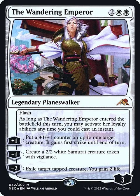 The Wandering Emperor, card 42s from Kamigawa: Neon Dynasty Promos