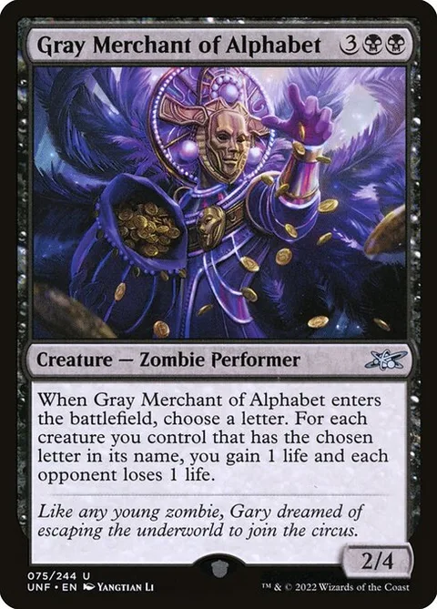Gray Merchant of Alphabet, card 75 from Unfinity
