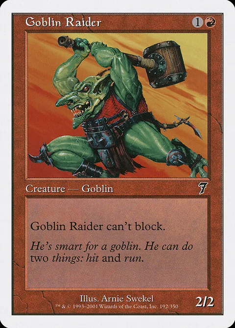 Goblin Raider, card 192 from Seventh Edition