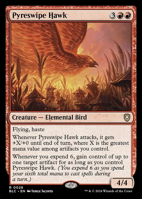 Pyreswipe Hawk, card 26 from Bloomburrow Commander