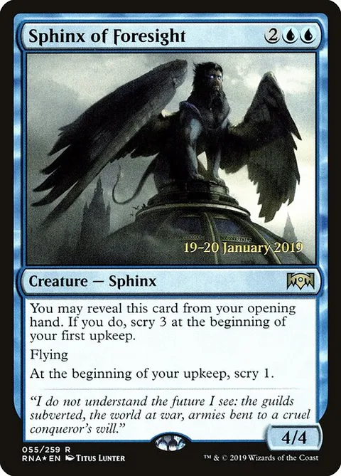 Sphinx of Foresight, card 55s from Ravnica Allegiance Promos