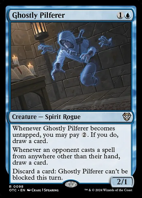 Ghostly Pilferer, card 98 from Outlaws of Thunder Junction Commander
