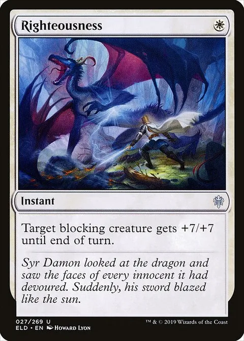 Righteousness, card 27 from Throne of Eldraine