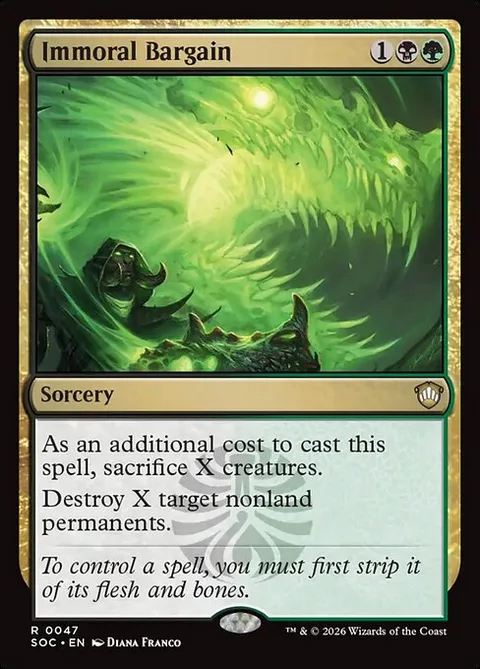 Immoral Bargain, card 47 from Secrets of Strixhaven Commander