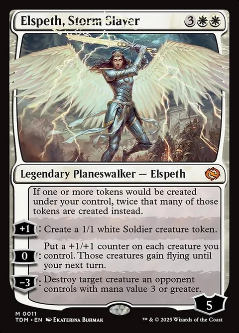 Elspeth, Storm Slayer, card 11 from Tarkir: Dragonstorm