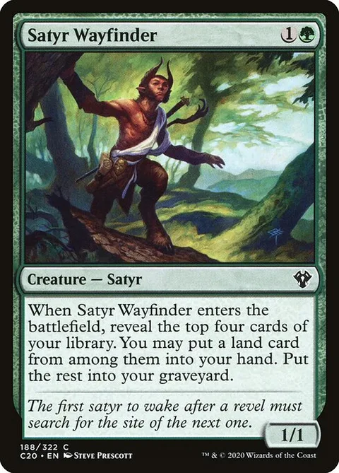 Satyr Wayfinder, card 188 from Commander 2020