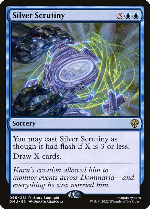 Silver Scrutiny, card 65p from Dominaria United Promos