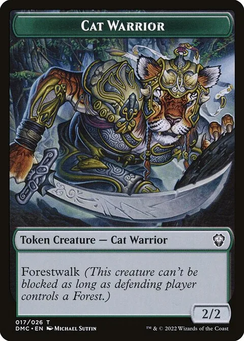 Cat Warrior, card 17 from Dominaria United Tokens