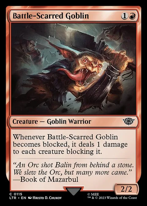 Battle-Scarred Goblin, card 115 from The Lord of the Rings: Tales of Middle-earth