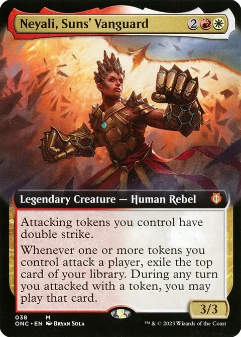 Neyali, Suns' Vanguard, card 38 from Phyrexia: All Will Be One Commander