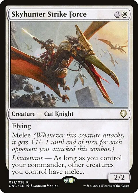 Skyhunter Strike Force, card 21 from Phyrexia: All Will Be One Commander