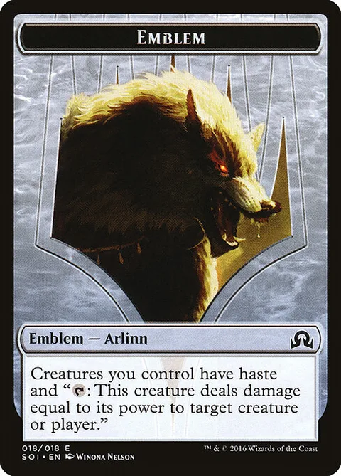 Arlinn, Embraced by the Moon Emblem, card 18 from Shadows over Innistrad Tokens