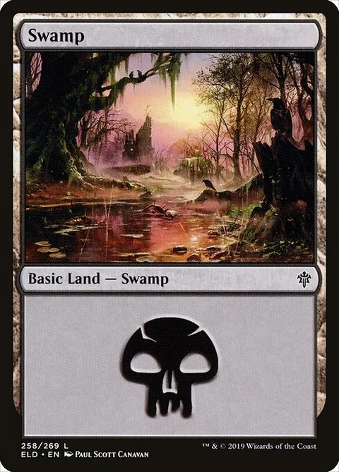 Swamp, card 258 from Throne of Eldraine