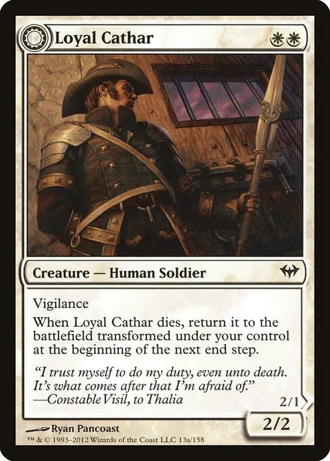 Loyal Cathar // Unhallowed Cathar, card 13 from Dark Ascension