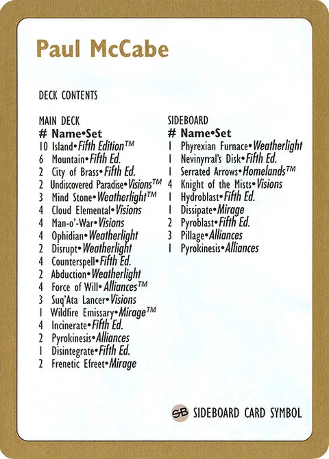 Paul McCabe Decklist, carte pm0b de World Championship Decks 1997
