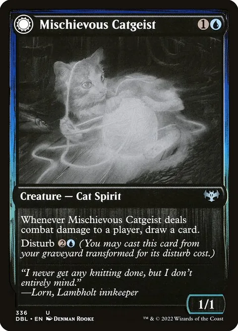 Mischievous Catgeist // Catlike Curiosity, card 336 from Innistrad: Double Feature