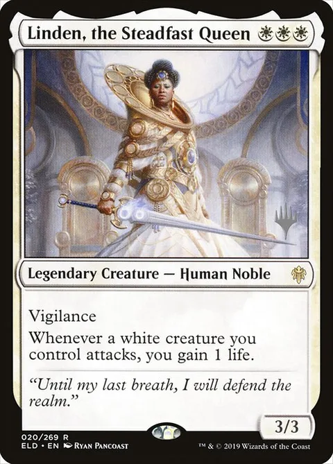 Linden, the Steadfast Queen, card 20p from Throne of Eldraine Promos
