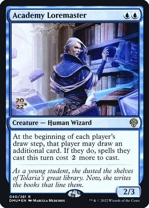 Academy Loremaster, card 40s from Dominaria United Promos