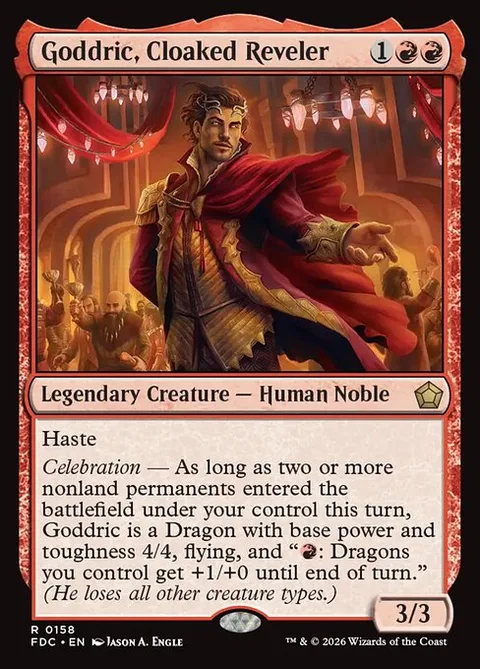 Goddric, Cloaked Reveler, card 158 from Foundations Commander