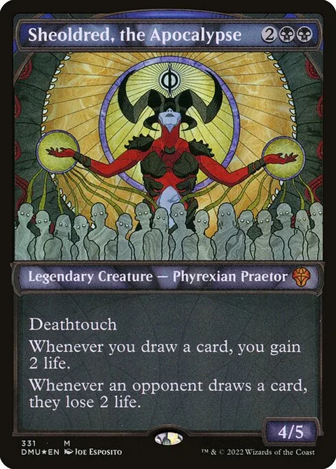 Sheoldred, the Apocalypse, card 331 from Dominaria United