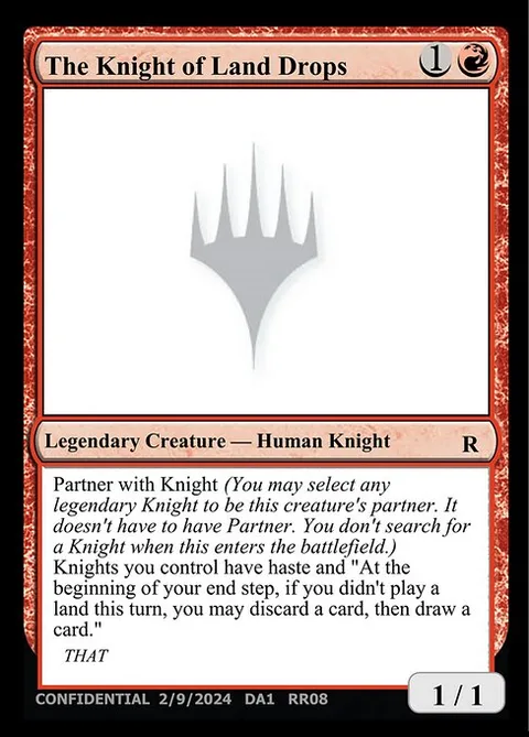 The Knight of Land Drops, card RR08b from Unknown Event