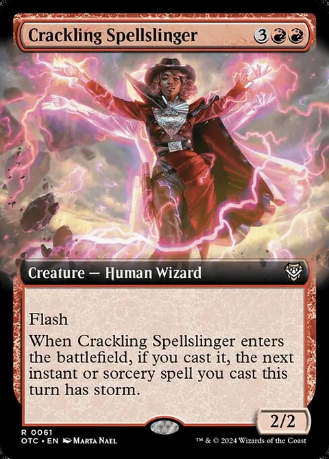 Crackling Spellslinger, card 61 from Outlaws of Thunder Junction Commander