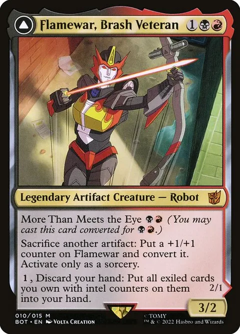 Flamewar, Brash Veteran // Flamewar, Streetwise Operative, card 10 from Transformers