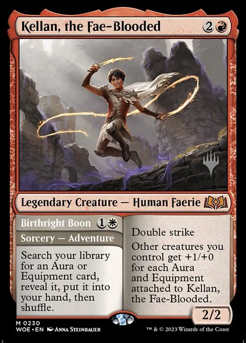 Kellan, the Fae-Blooded // Birthright Boon, card 230p from Wilds of Eldraine Promos