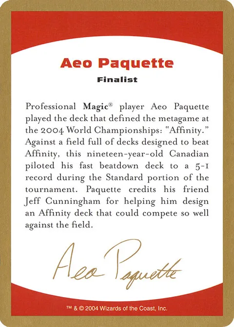 Aeo Paquette Bio, card ap0a from World Championship Decks 2004